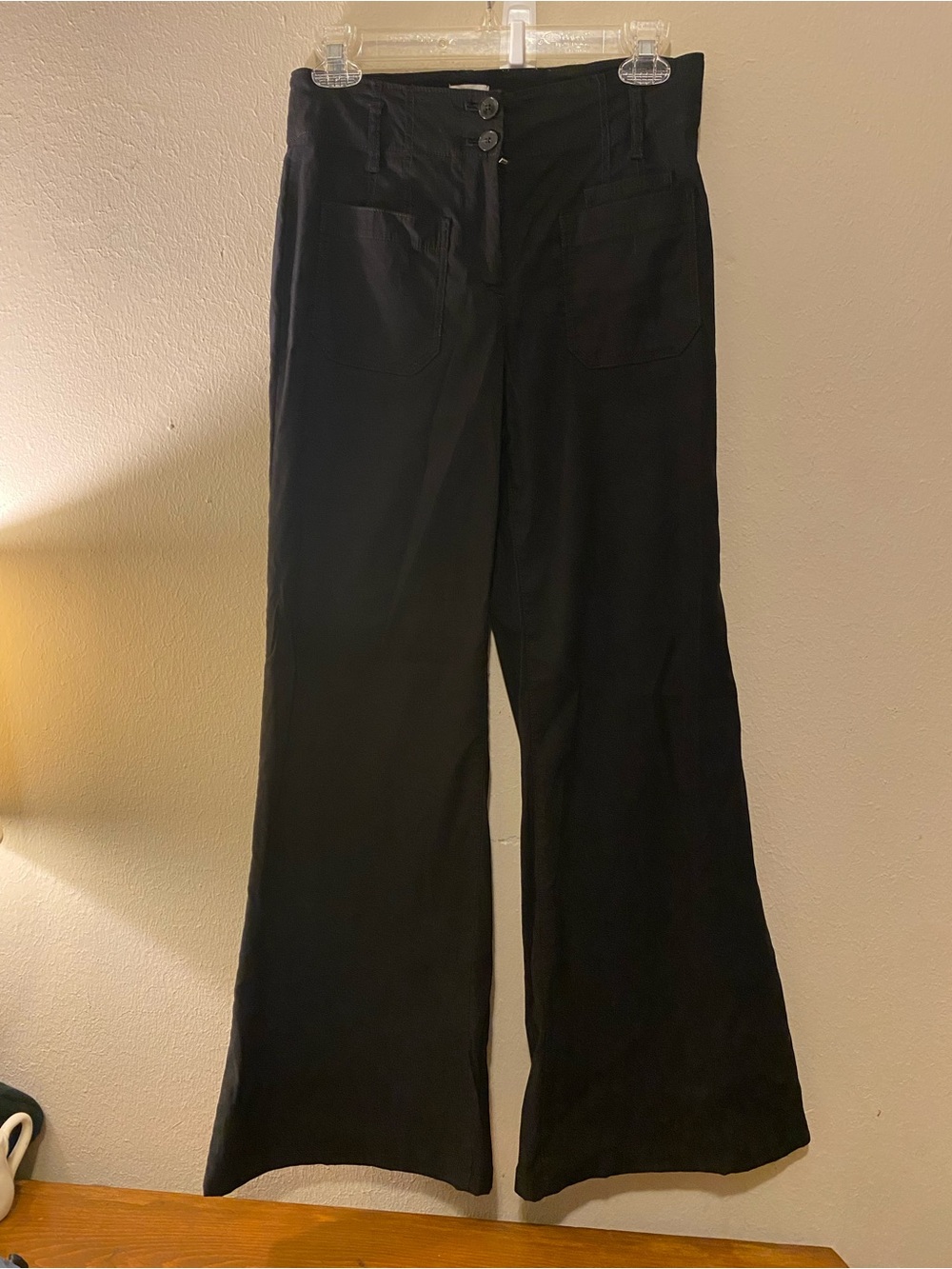 Women’s Maeve By Anthropologie “The Junie Jean” Black Wide Leg Glare Pants Sz26P - Picture 2 of 4